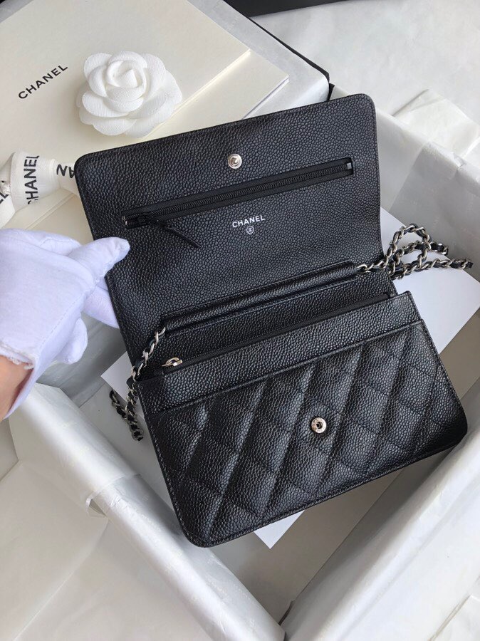 Chanel Caviar WOC Chain Wallet Black with Silver Hardware A33814