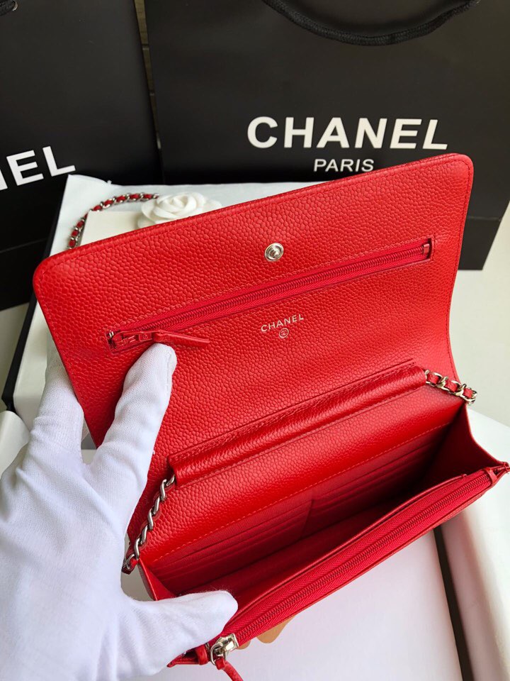 Chanel Caviar WOC Chain Wallet Red A33814