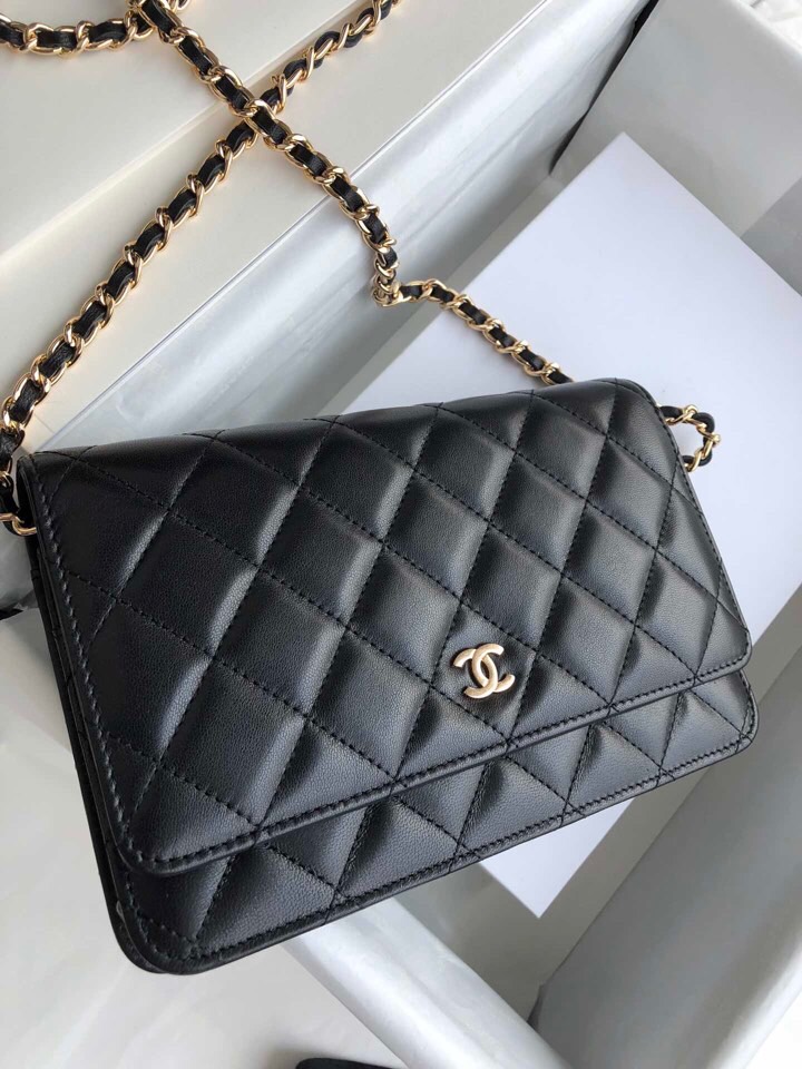 Chanel Lambskin WOC Chain Wallet Black A33814