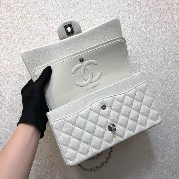 Classic Chanel Grained Calfskin Small Flap Bag White CF1112