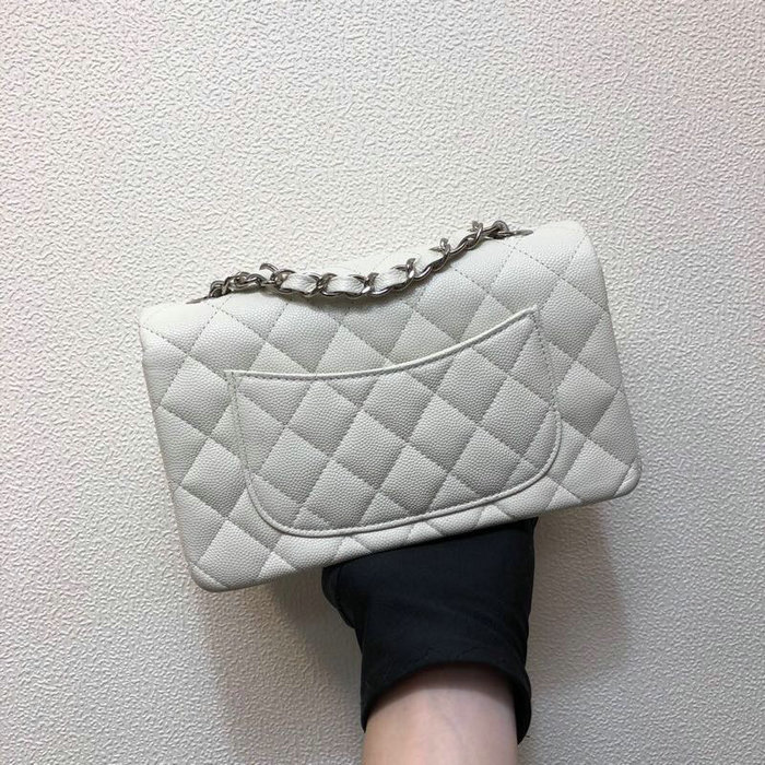 Classic Chanel Grained Calfskin Small Flap Bag White CF1116