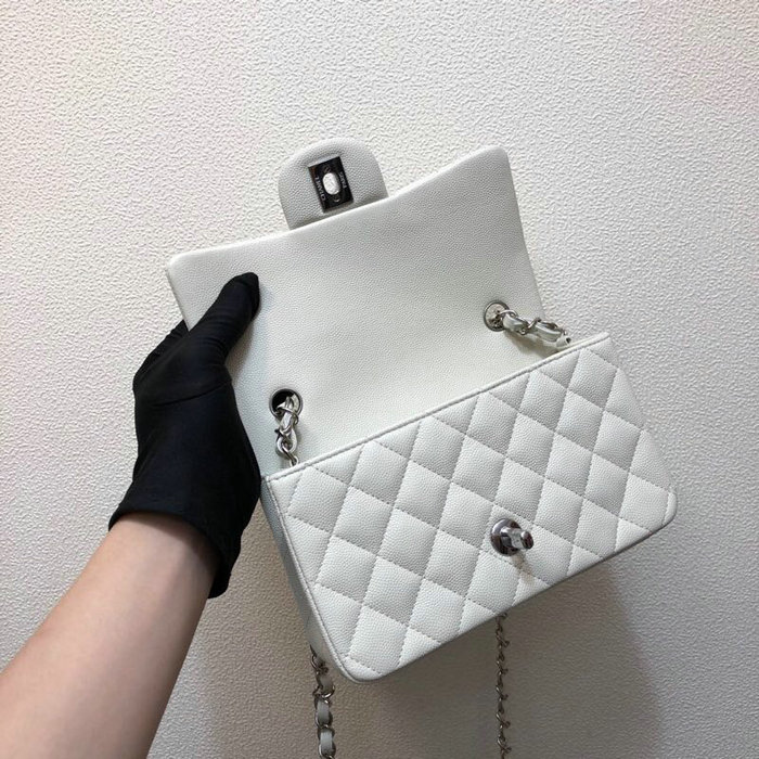 Classic Chanel Grained Calfskin Small Flap Bag White CF1116