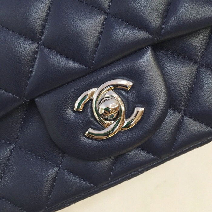 Classic Chanel Lambskin Small Flap Bag Blue with Silver Hardware CF1116