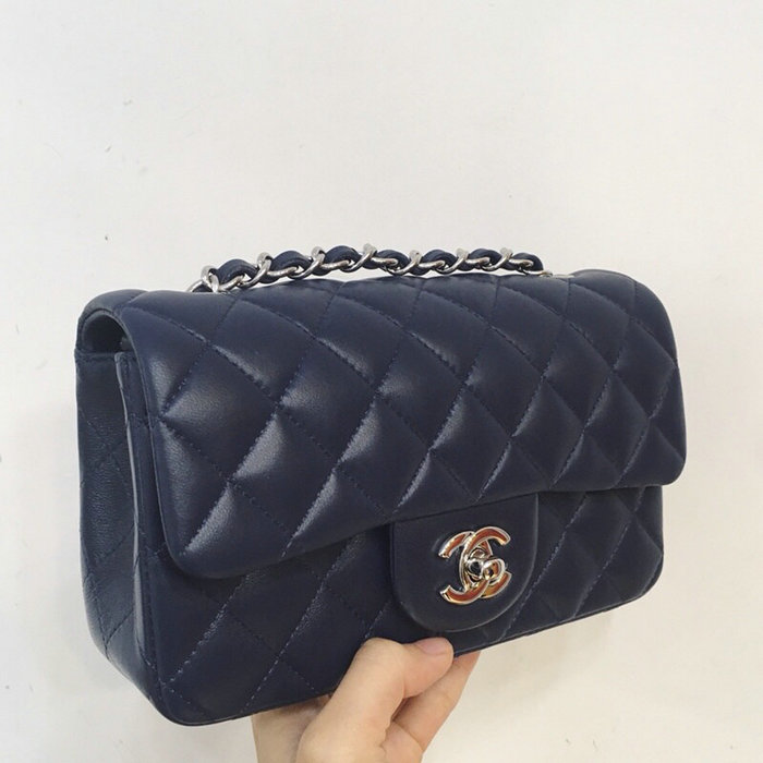 Classic Chanel Lambskin Small Flap Bag Blue with Silver Hardware CF1116