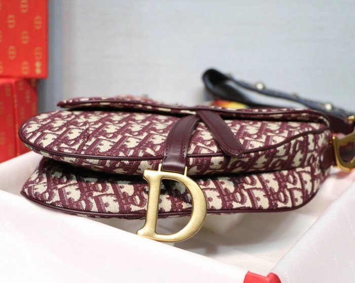 Dior Oblique Canvas Saddle Bag Burgundy M9001