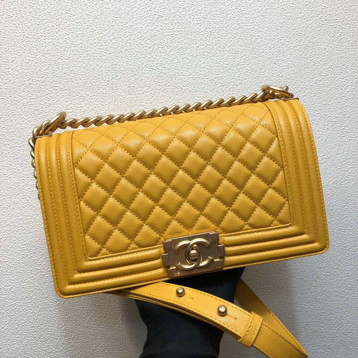 Medium Boy Chanel Grained Calfskin Handbag Yellow A67086