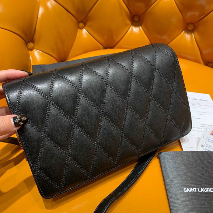 Saint Laurent Angie Chain Bag in Diamond-quilted Lambskin Black 568906