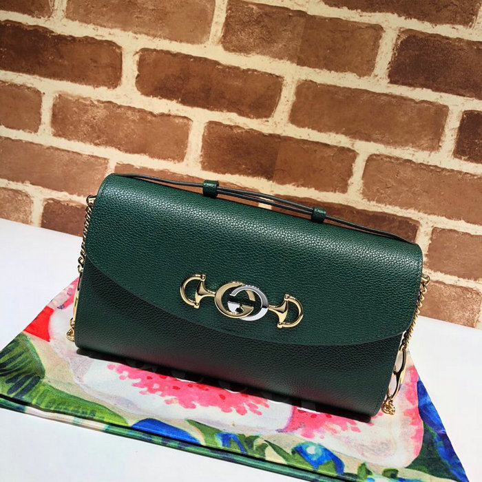 Gucci Zumi Grainy Leather Small Shoulder Bag Green 572375