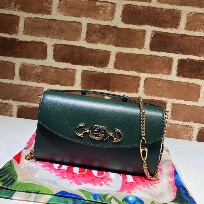 Gucci Zumi Smooth Leather Small Shoulder Bag Green 572375