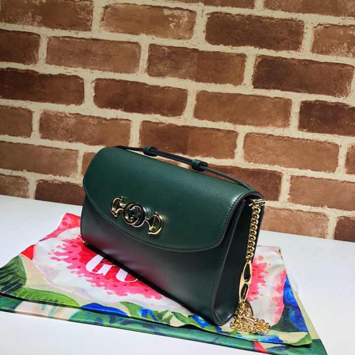 Gucci Zumi Smooth Leather Small Shoulder Bag Green 572375