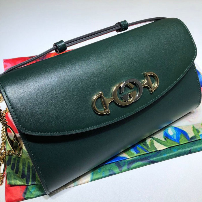 Gucci Zumi Smooth Leather Small Shoulder Bag Green 572375