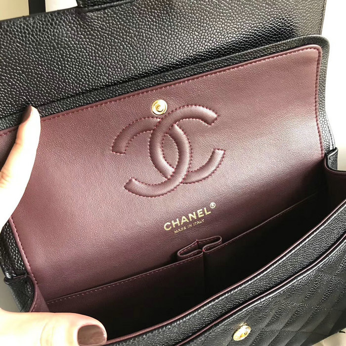 Classic Chanel Caviar Leather Bag Black with Gold Hardware A1112