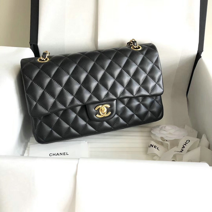 Classic Chanel Lambskin Bag Black with Gold Hardware A1112