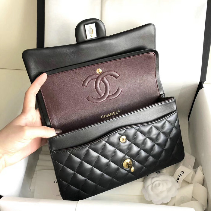 Classic Chanel Lambskin Bag Black with Gold Hardware A1112