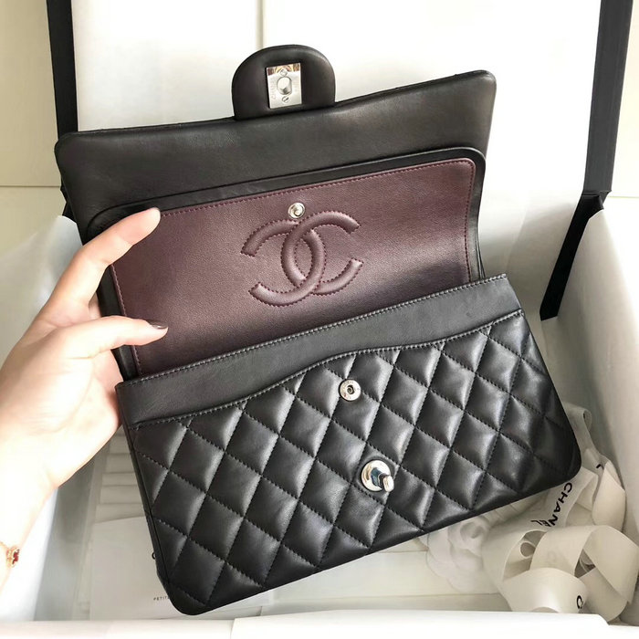 Classic Chanel Lambskin Bag Black with Silver Hardware A1112