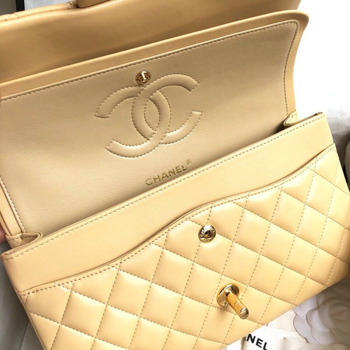 Classic Chanel Lambskin Flap Shoulder Bag Beige A1112