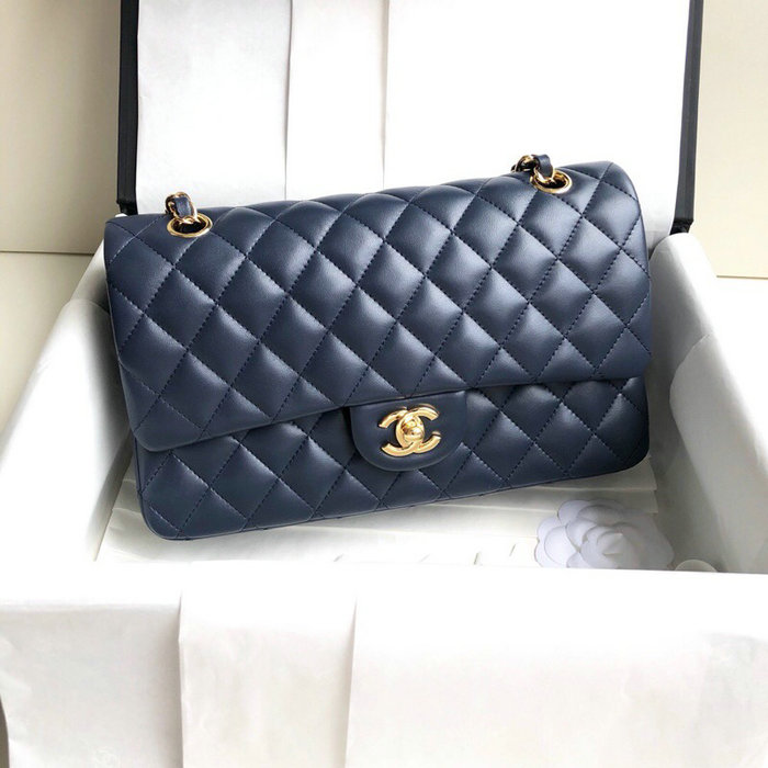 Classic Chanel Lambskin Flap Shoulder Bag Blue A1112