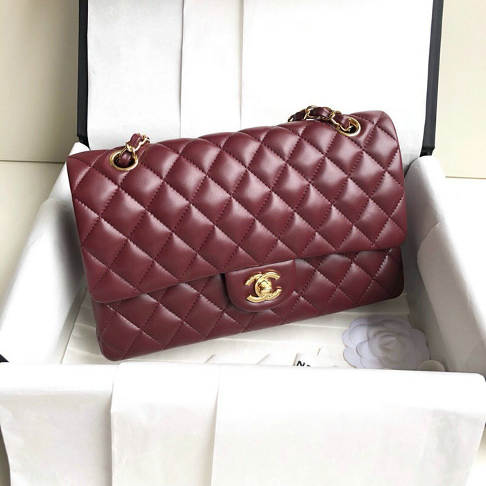 Classic Chanel Lambskin Flap Shoulder Bag Burgundy A1112