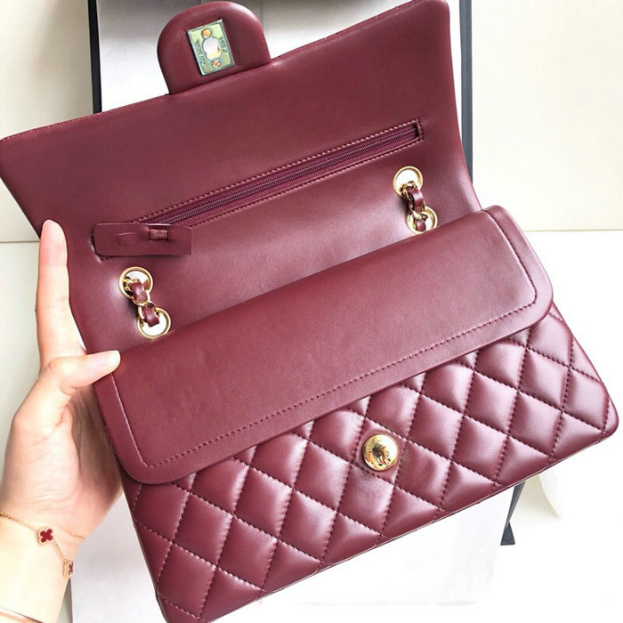 Classic Chanel Lambskin Flap Shoulder Bag Burgundy A1112