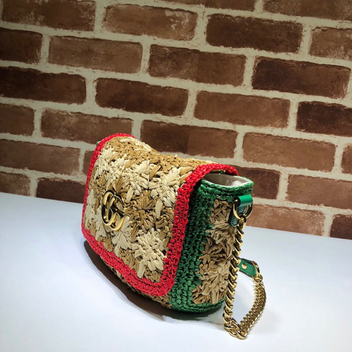 Gucci GG Marmont Raffia Small Shoulder Bag Red 574433