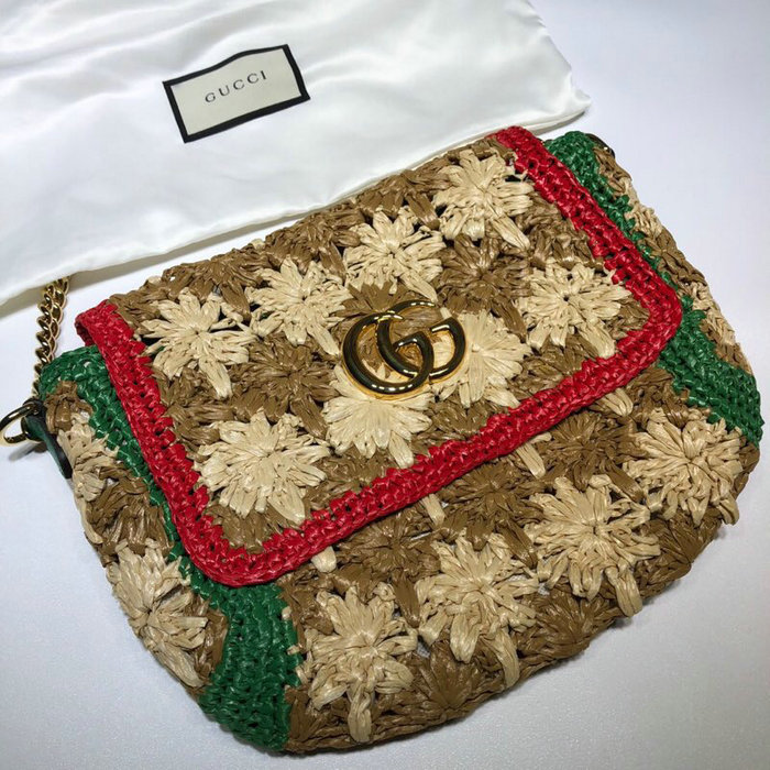 Gucci GG Marmont Raffia Small Shoulder Bag Red 574433