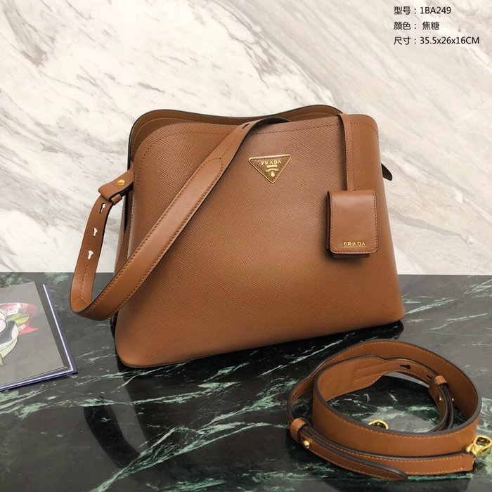 Prada Saffiano Leather Matinee Handbag Brown 1BA249