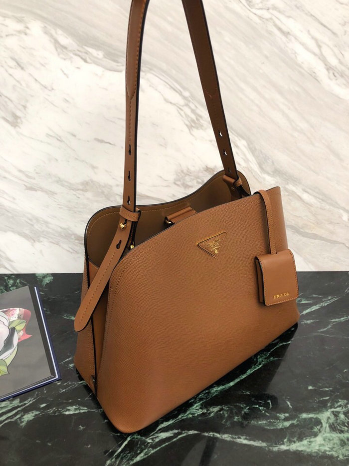 Prada Saffiano Leather Matinee Handbag Brown 1BA249