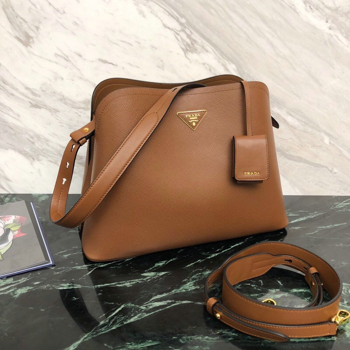 Prada Saffiano Leather Matinee Handbag Brown 1BA249