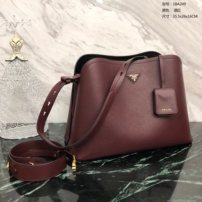 Prada Saffiano Leather Matinee Handbag Burgundy 1BA249