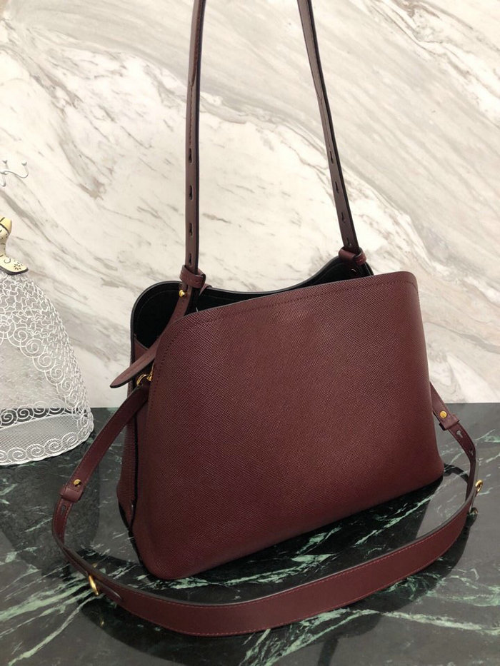 Prada Saffiano Leather Matinee Handbag Burgundy 1BA249