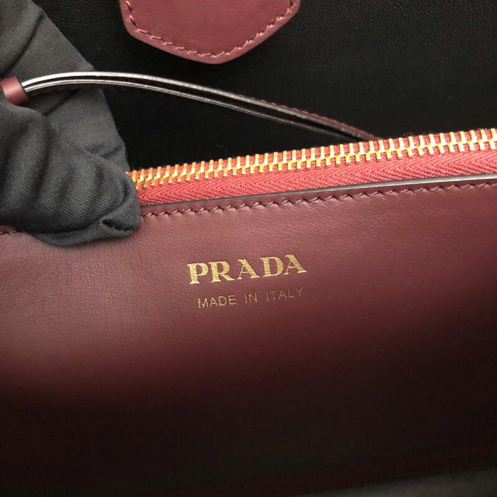 Prada Saffiano Leather Matinee Handbag Burgundy 1BA249