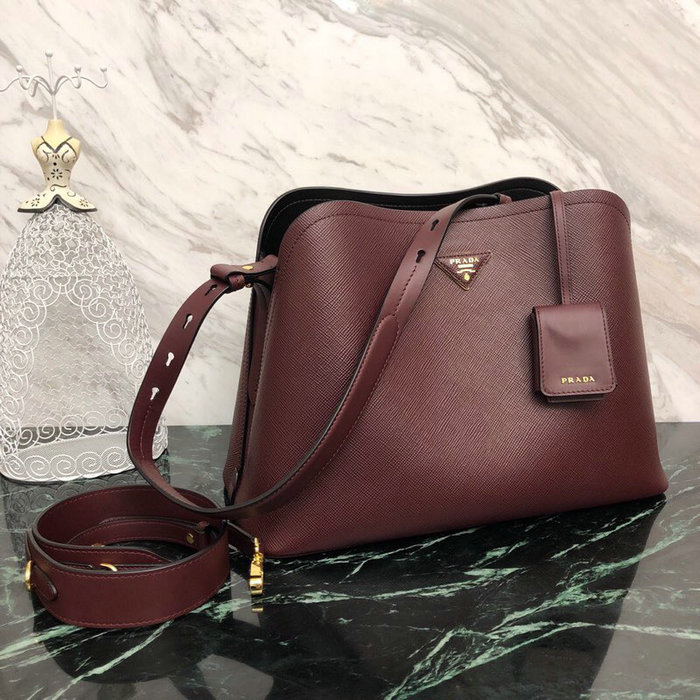 Prada Saffiano Leather Matinee Handbag Burgundy 1BA249