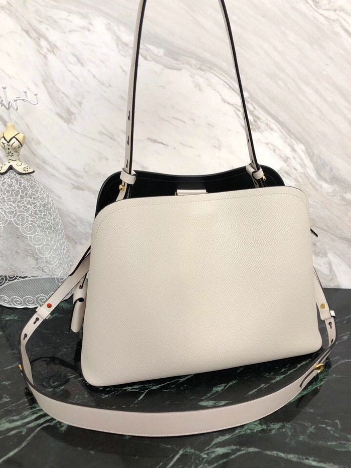 Prada Saffiano Leather Matinee Handbag White 1BA249