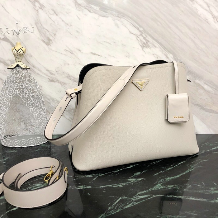 Prada Saffiano Leather Matinee Handbag White 1BA249