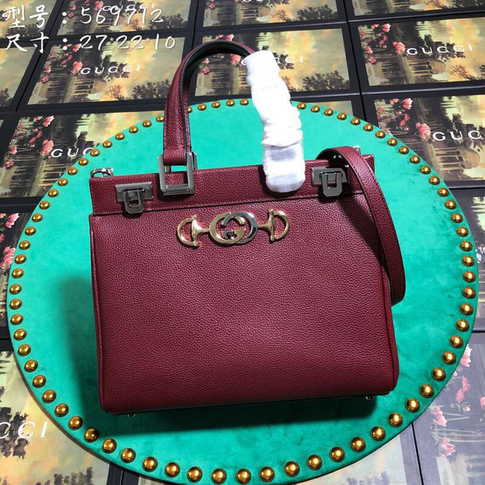 Gucci Grainy Leather Small Top Handle Bag Burgundy 569712