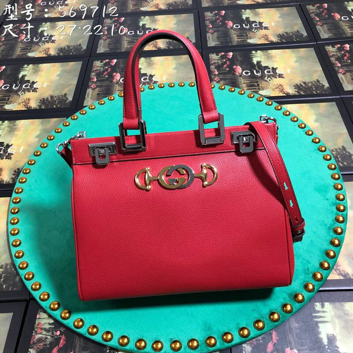 Gucci Grainy Leather Small Top Handle Bag Red 569712