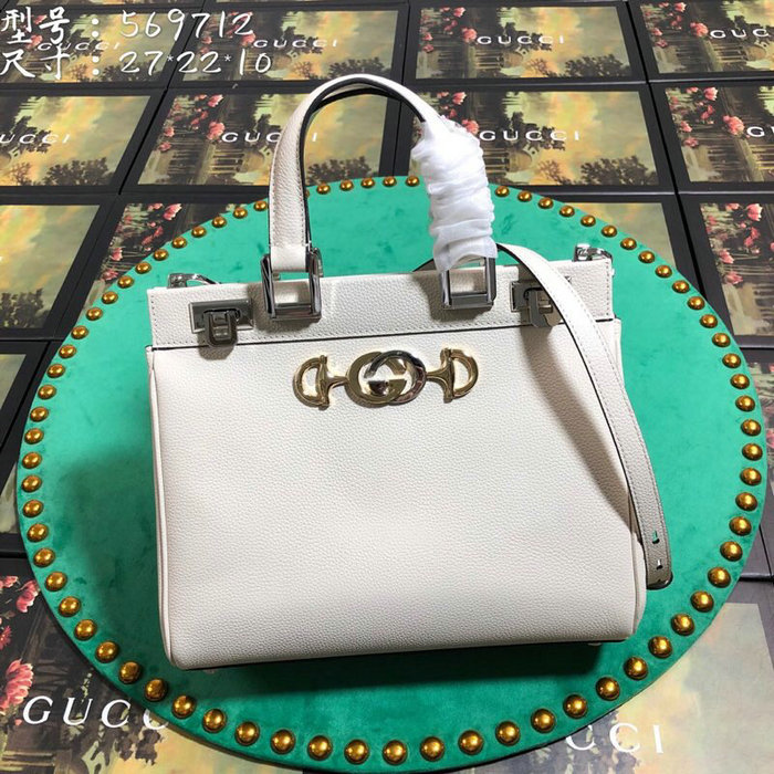 Gucci Grainy Leather Small Top Handle Bag White 569712