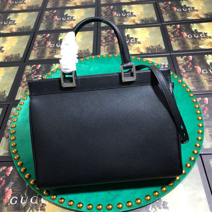 Gucci Zumi Grainy Leather Medium Top Handle Bag Black 564714