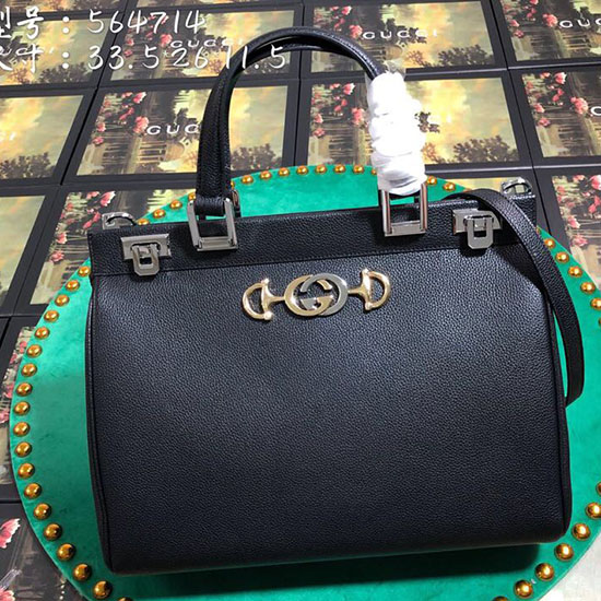 Gucci Zumi Grainy Leather Medium Top Handle Bag Black 564714