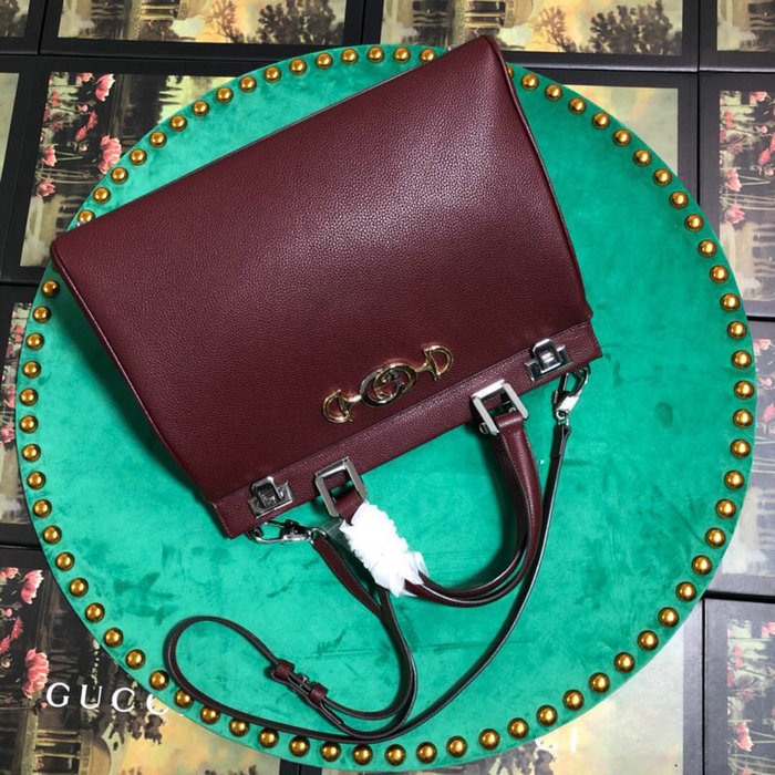 Gucci Zumi Grainy Leather Medium Top Handle Bag Burgundy 564714