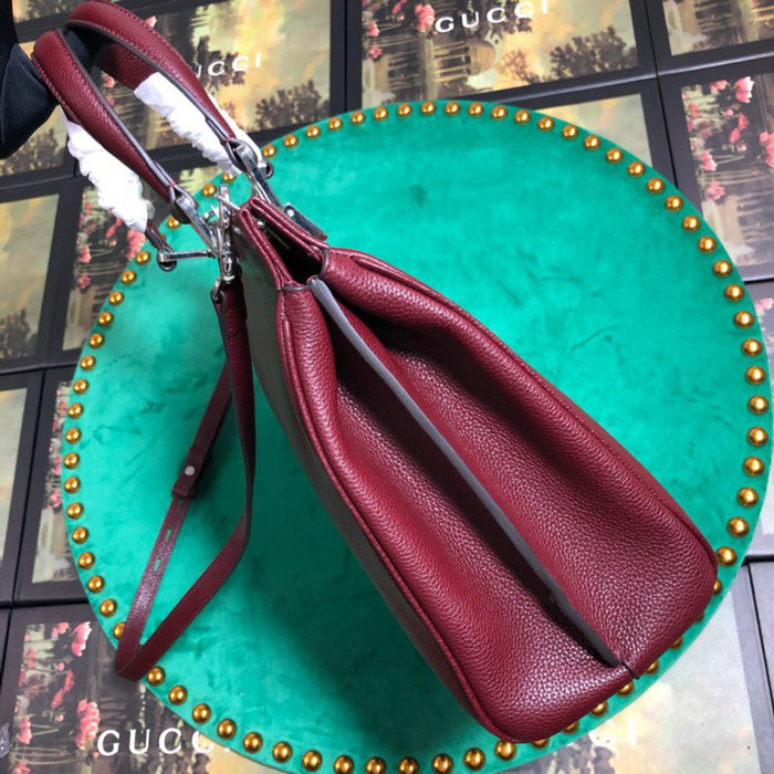 Gucci Zumi Grainy Leather Medium Top Handle Bag Burgundy 564714