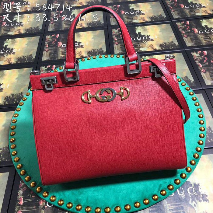 Gucci Zumi Grainy Leather Medium Top Handle Bag Red 564714