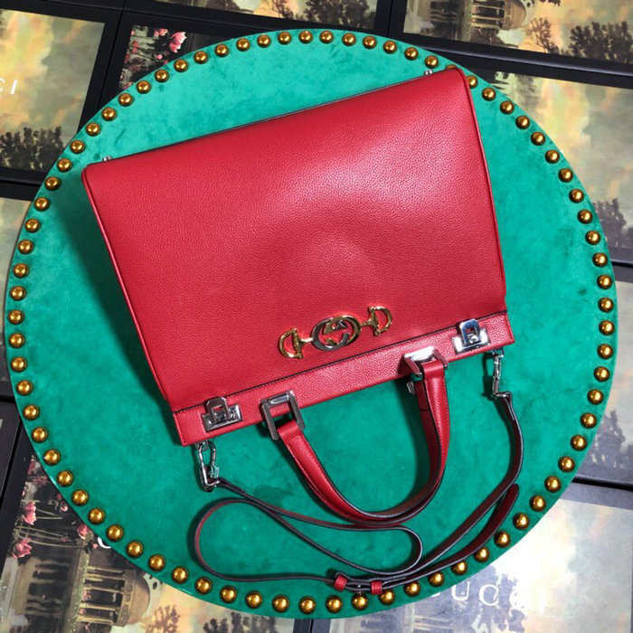 Gucci Zumi Grainy Leather Medium Top Handle Bag Red 564714