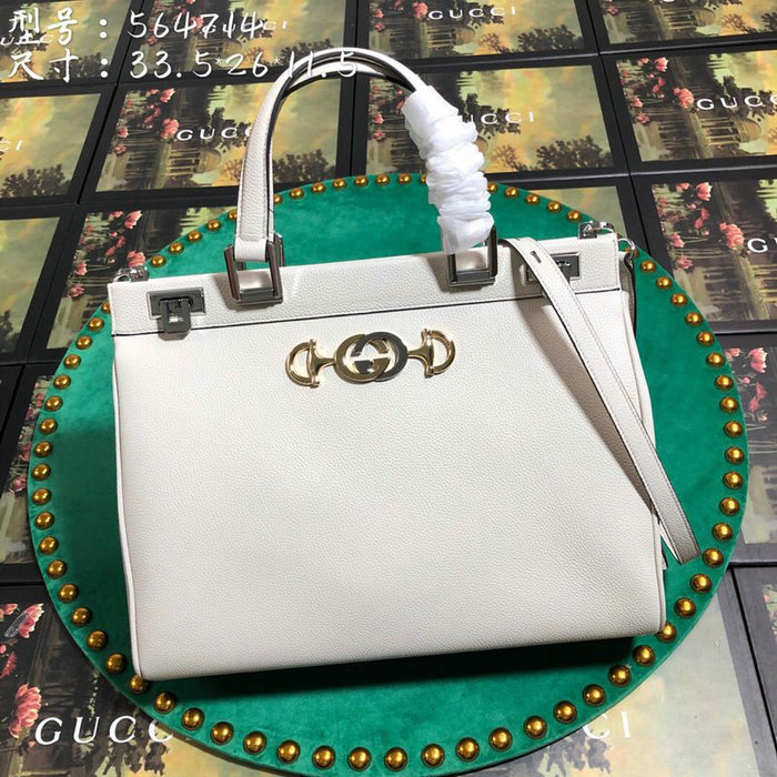 Gucci Zumi Grainy Leather Medium Top Handle Bag White 564714