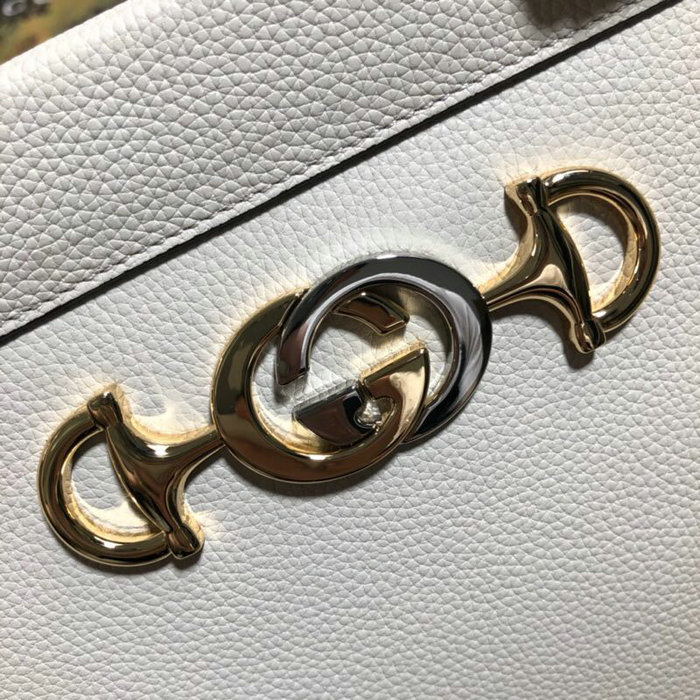 Gucci Zumi Grainy Leather Medium Top Handle Bag White 564714