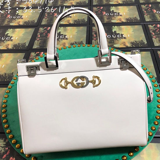 Gucci Zumi Smooth Leather Medium Top Handle Bag White 564714