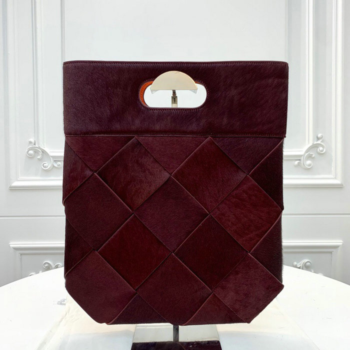 Bottega Veneta Small Slip Tote in Burgundy Pony Lux 574154