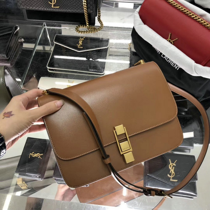 Saint Laurent Carre Satchel in Brown Smooth Leather 585060