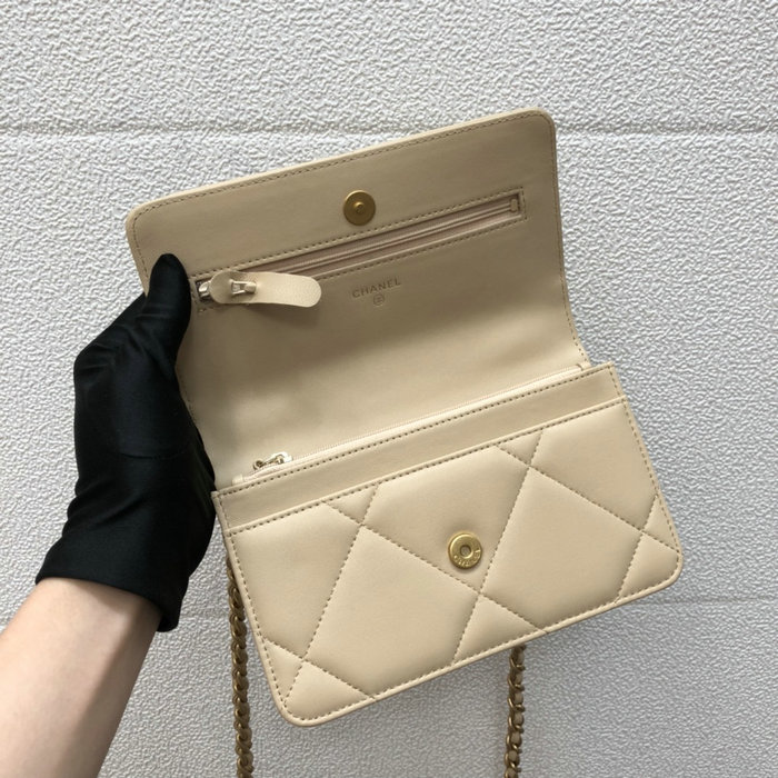 Chanel Lambskin Flap Chain Wallet Beige A15011