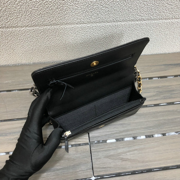 Chanel Lambskin Flap Chain Wallet Black A15011